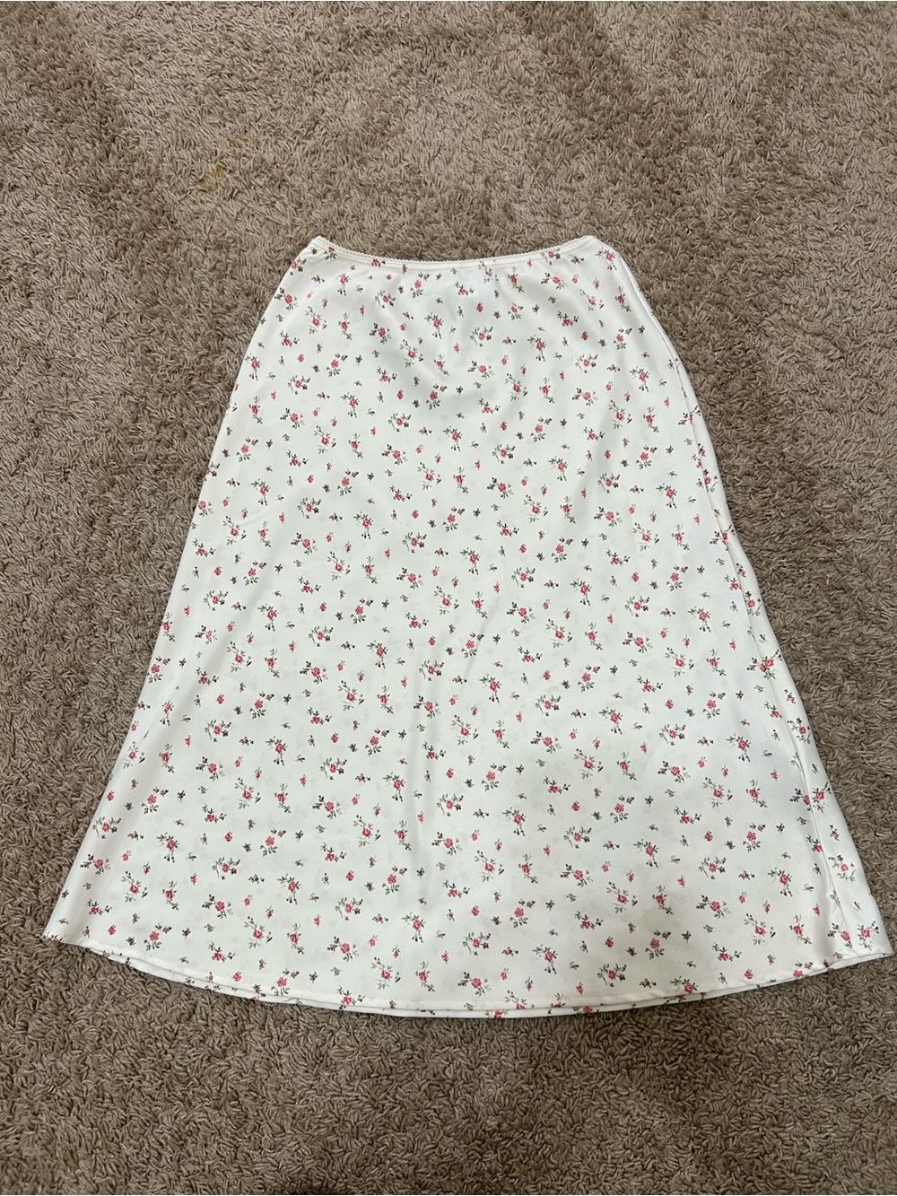 Floral Print White A-Line Midi Skirt
